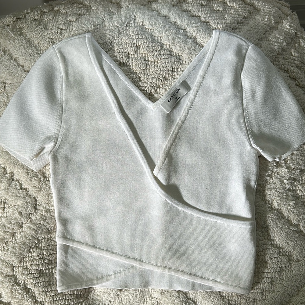 Babaton White Wrap Crop Top